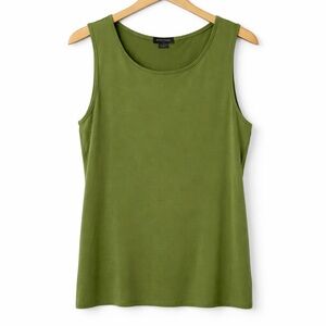 Eileen Fisher Green Stretch Tank Top Sleeveless Knit Minimalist Made In USA Lg